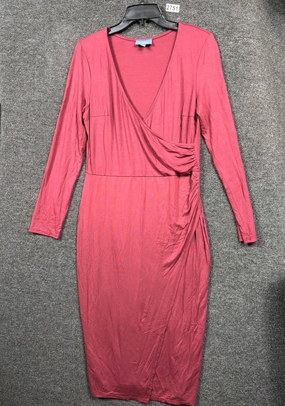 Modcloth Faux Wrap Jersey Midi Dress Womens Size L Deep Red Pull On Long Sleeve